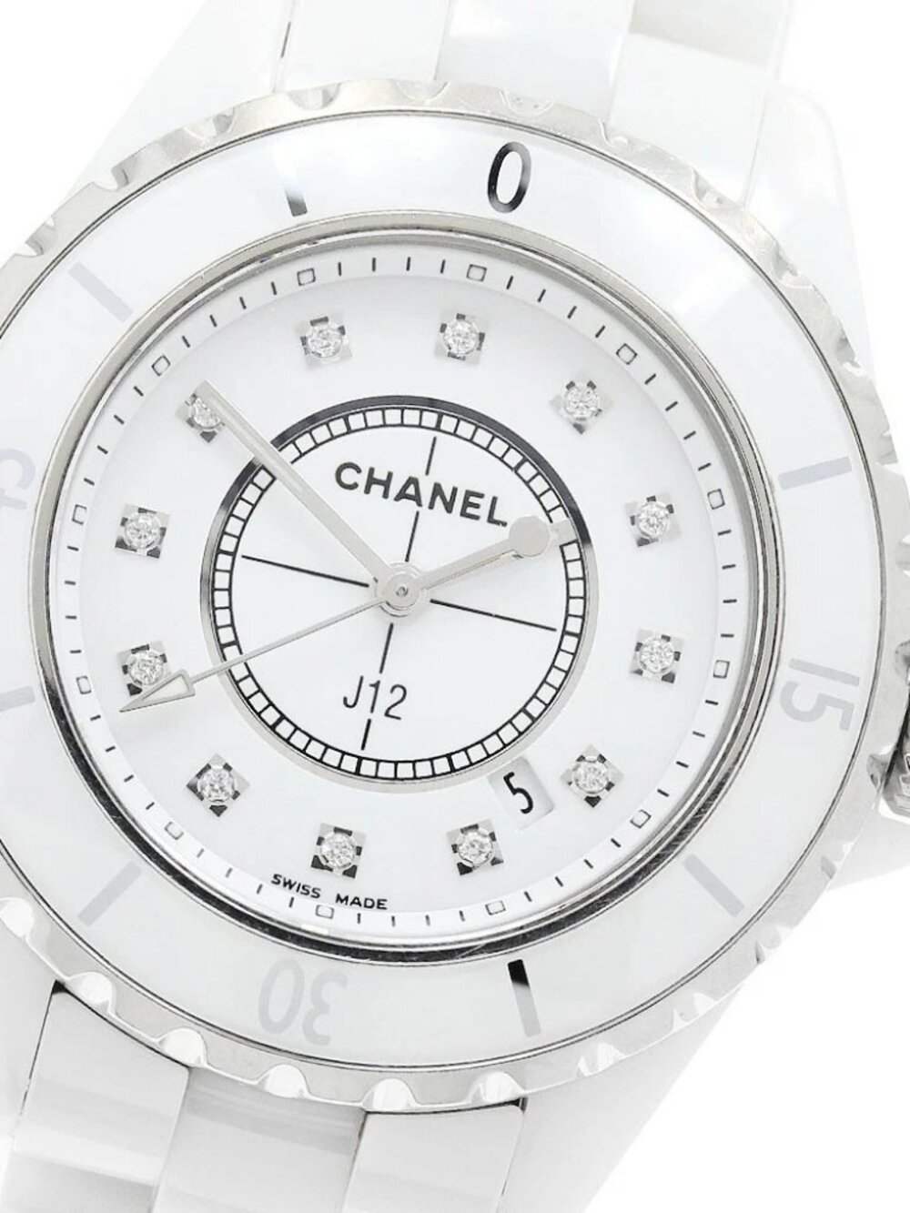 CHANEL J12 H1628 White ceramic 12P diamond white Dial Quartz Ladies Watch_951697